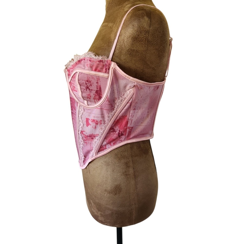 NWT Fashion Nova Corset Top Women's Size L Pink Mesh Lace Coquette - Picture 5 of 9
